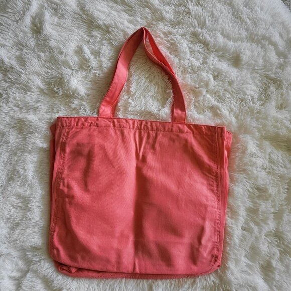 Victoria's Secret Pink Coral Canvas Zipper Tote Dual Handles - Picture 2 of 6